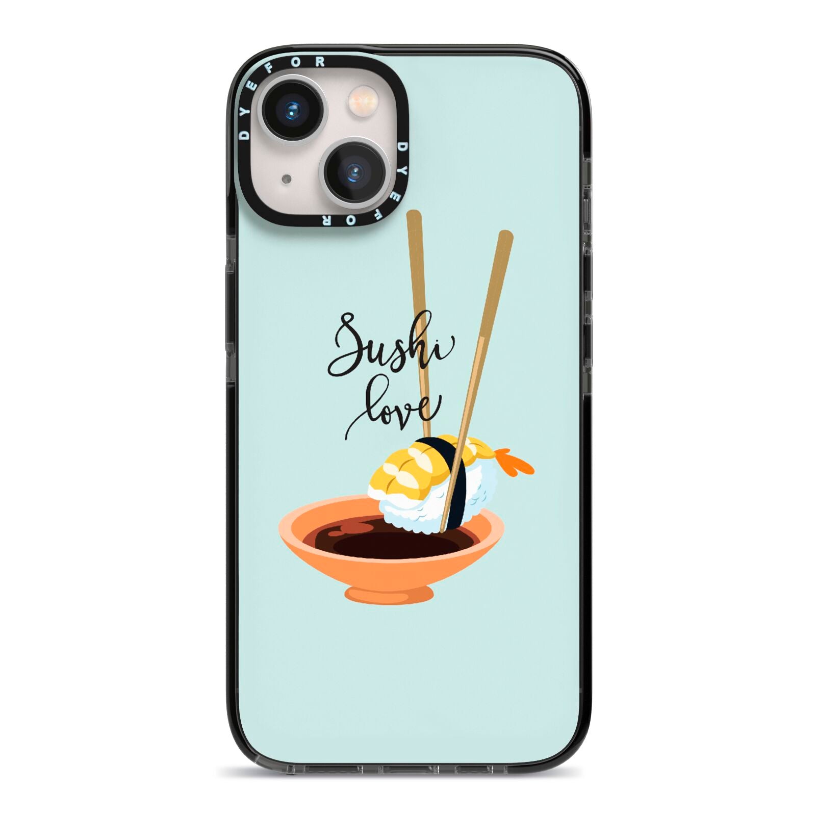 Sushi Love iPhone 13 Black Impact Case on Silver phone