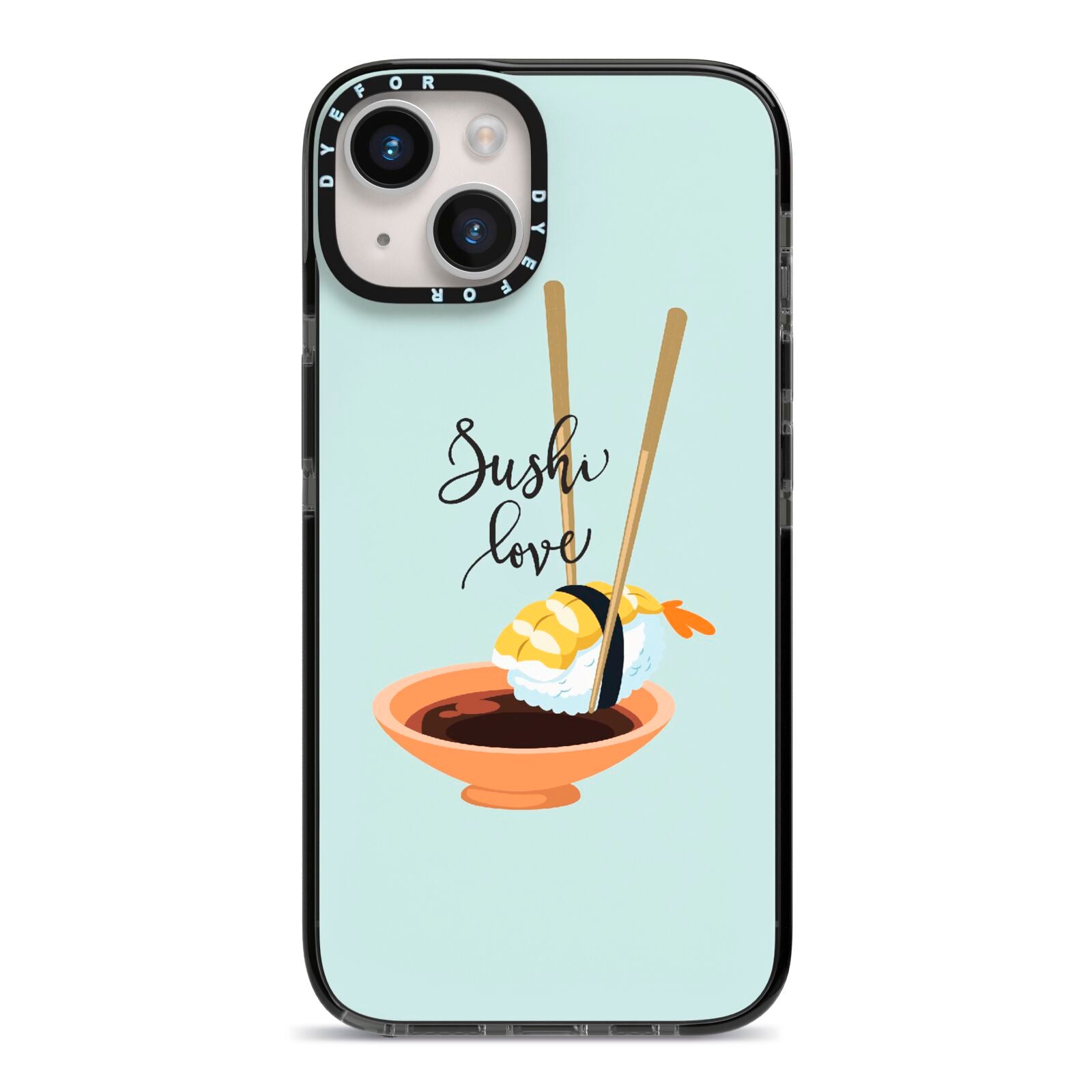Sushi Love iPhone 14 Black Impact Case on Silver phone