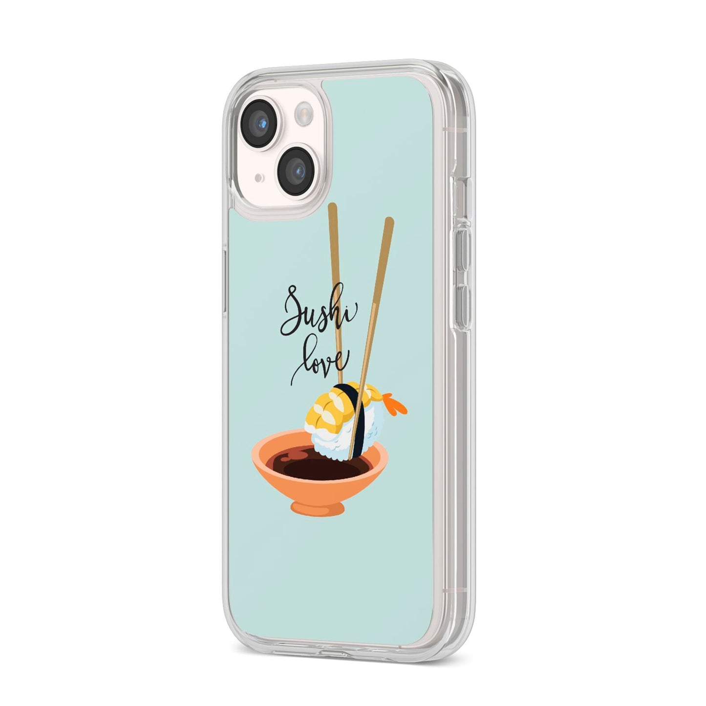 Sushi Love iPhone 14 Clear Tough Case Starlight Angled Image