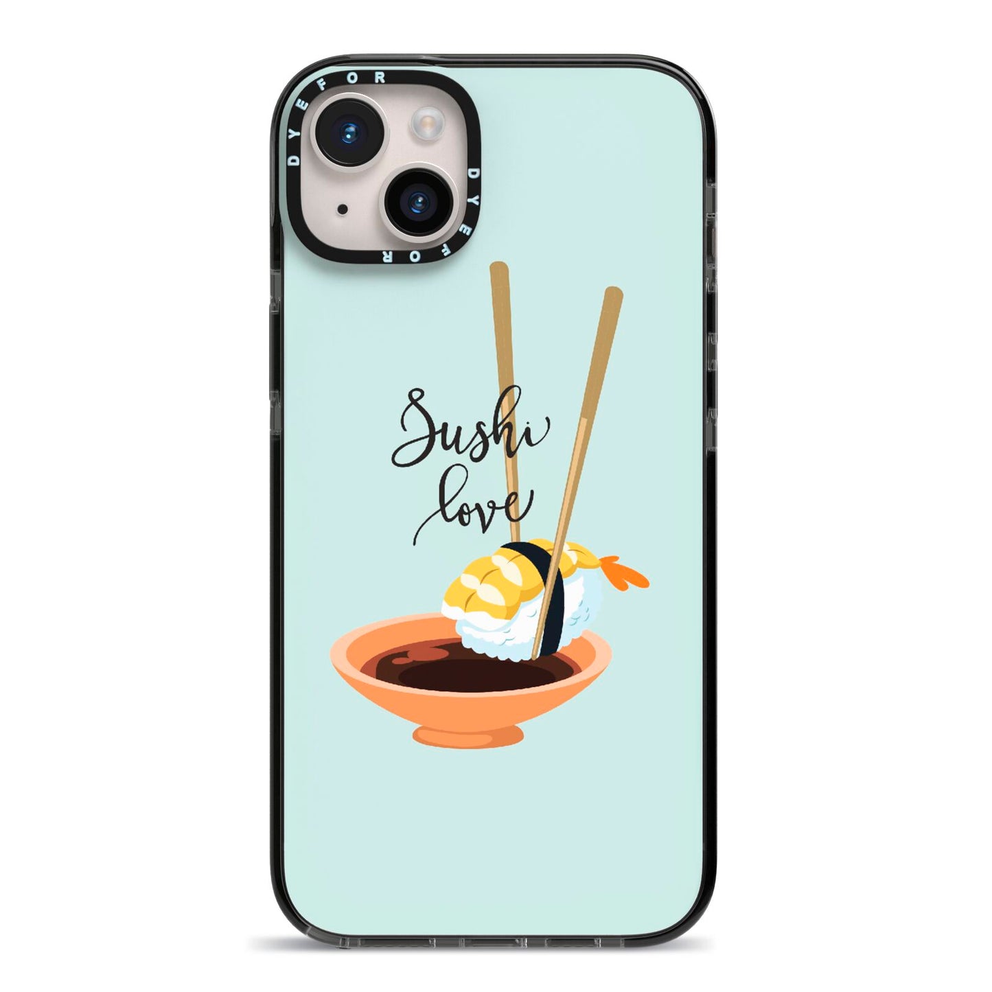 Sushi Love iPhone 14 Plus Black Impact Case on Silver phone