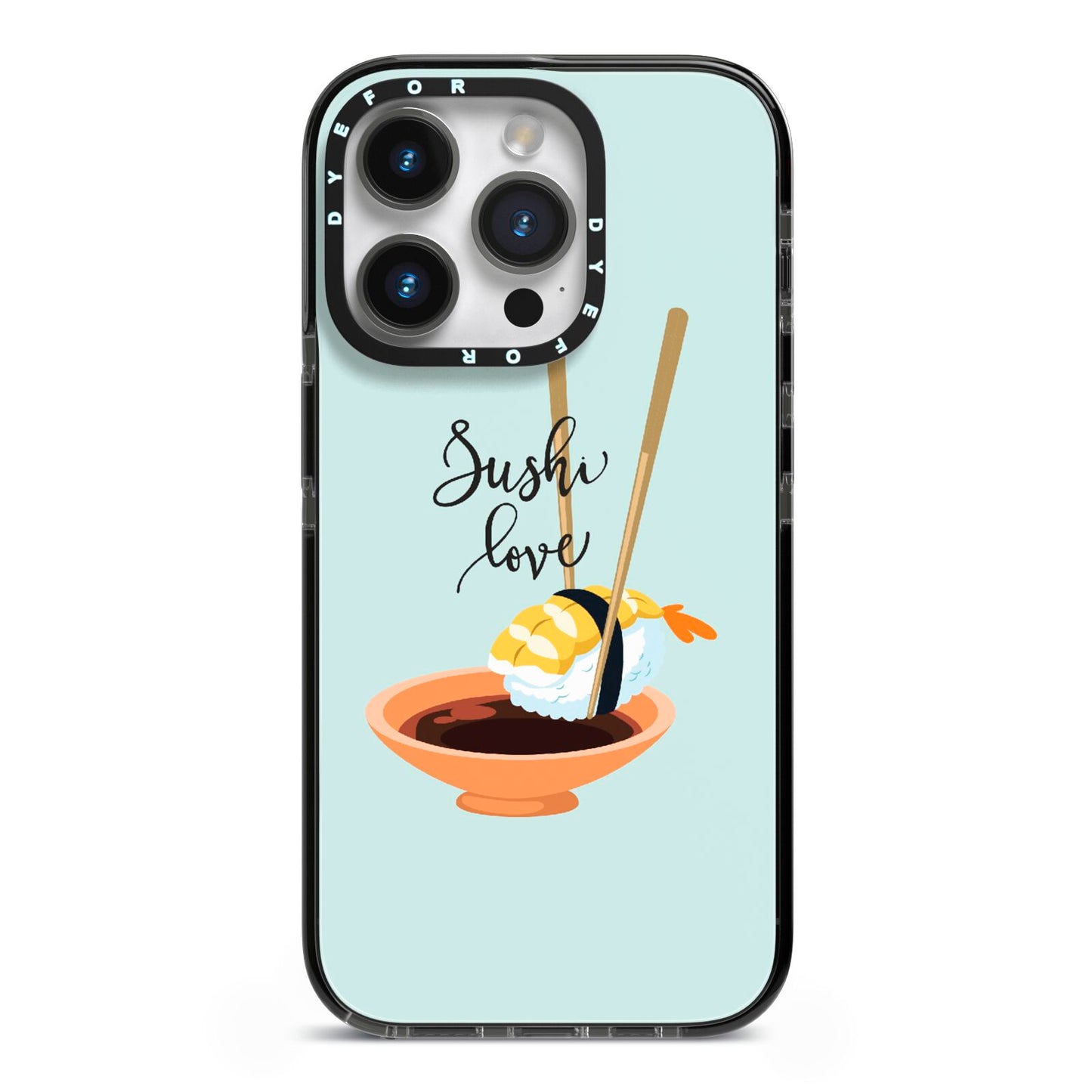Sushi Love iPhone 14 Pro Black Impact Case on Silver phone