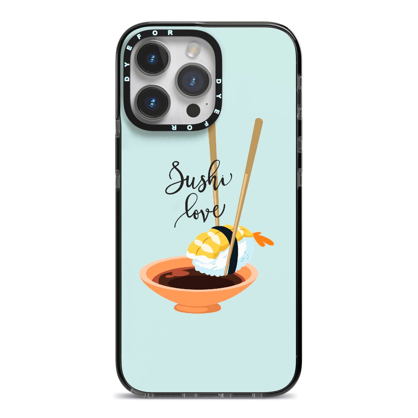 Sushi Love iPhone 14 Pro Max Black Impact Case on Silver phone