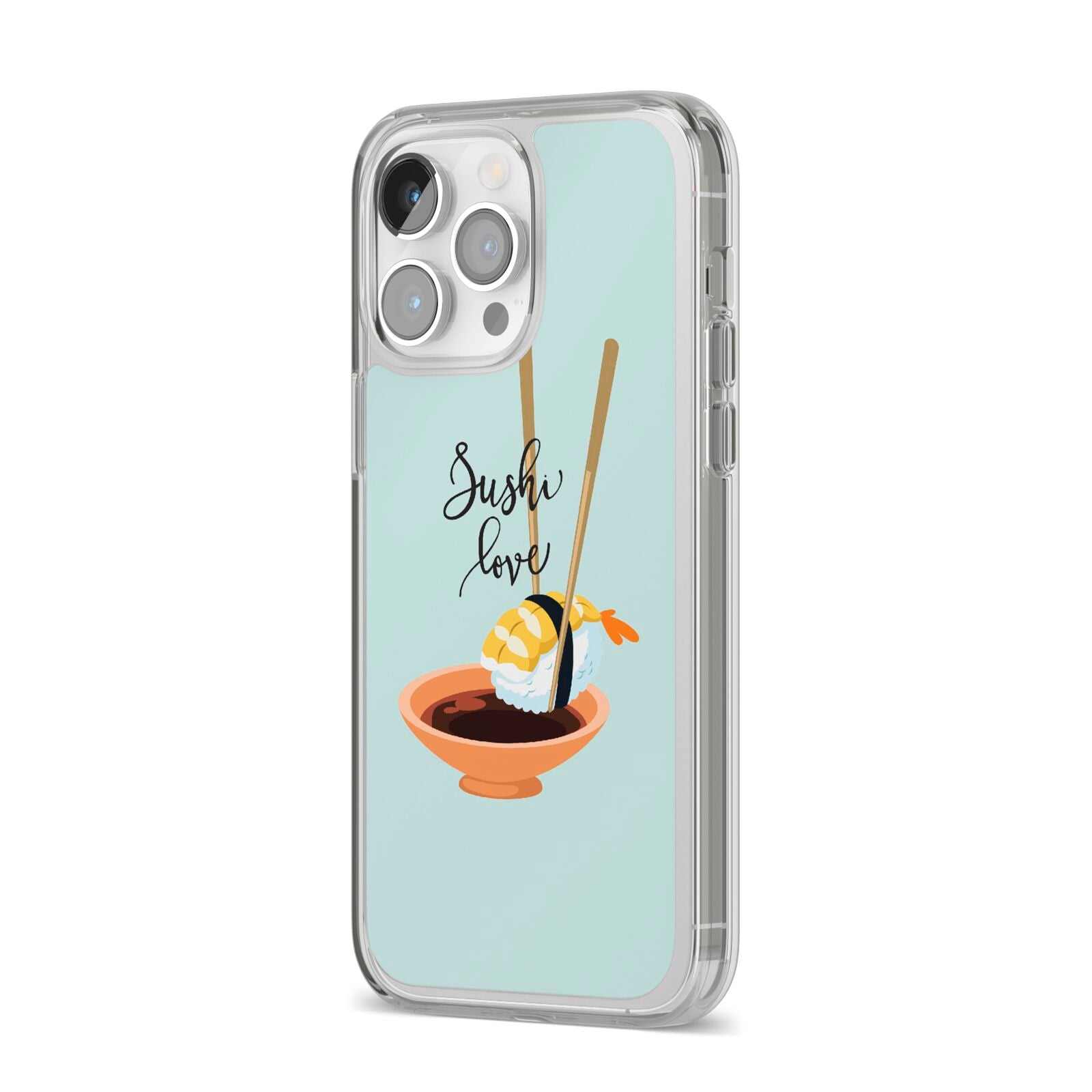 Sushi Love iPhone 14 Pro Max Clear Tough Case Silver Angled Image