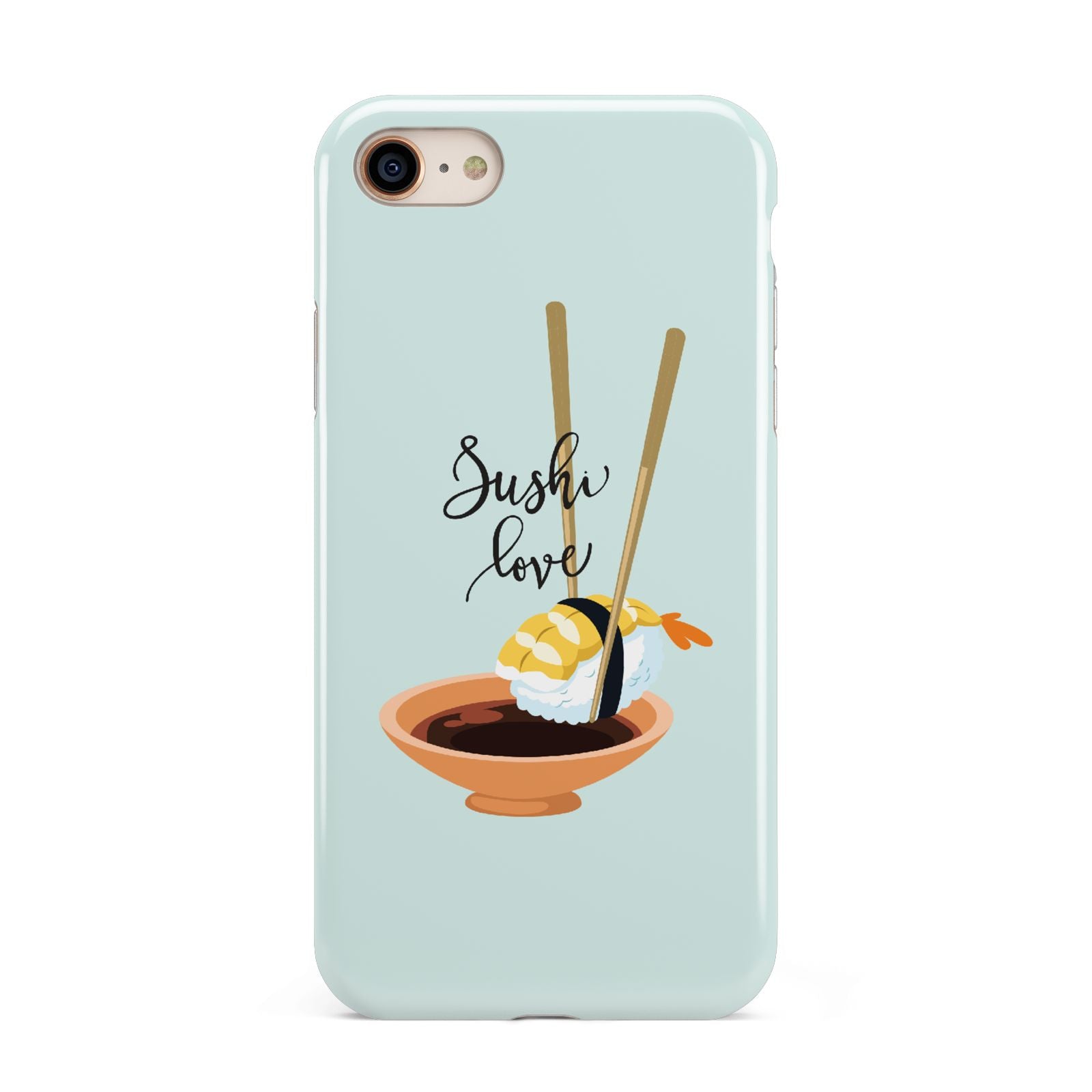 Sushi Love iPhone 8 3D Tough Case on Gold Phone