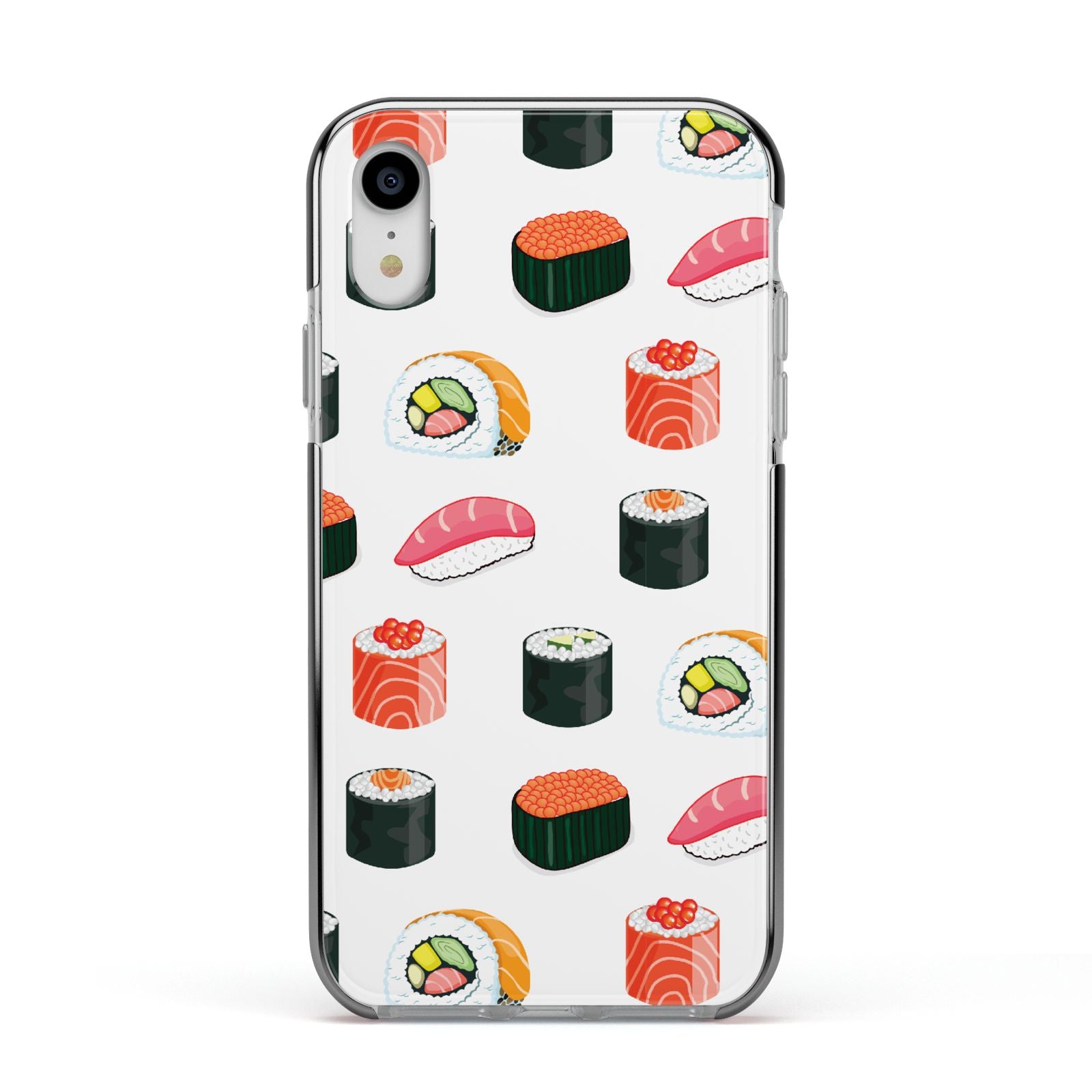 Sushi Pattern 1 Apple iPhone XR Impact Case Black Edge on Silver Phone