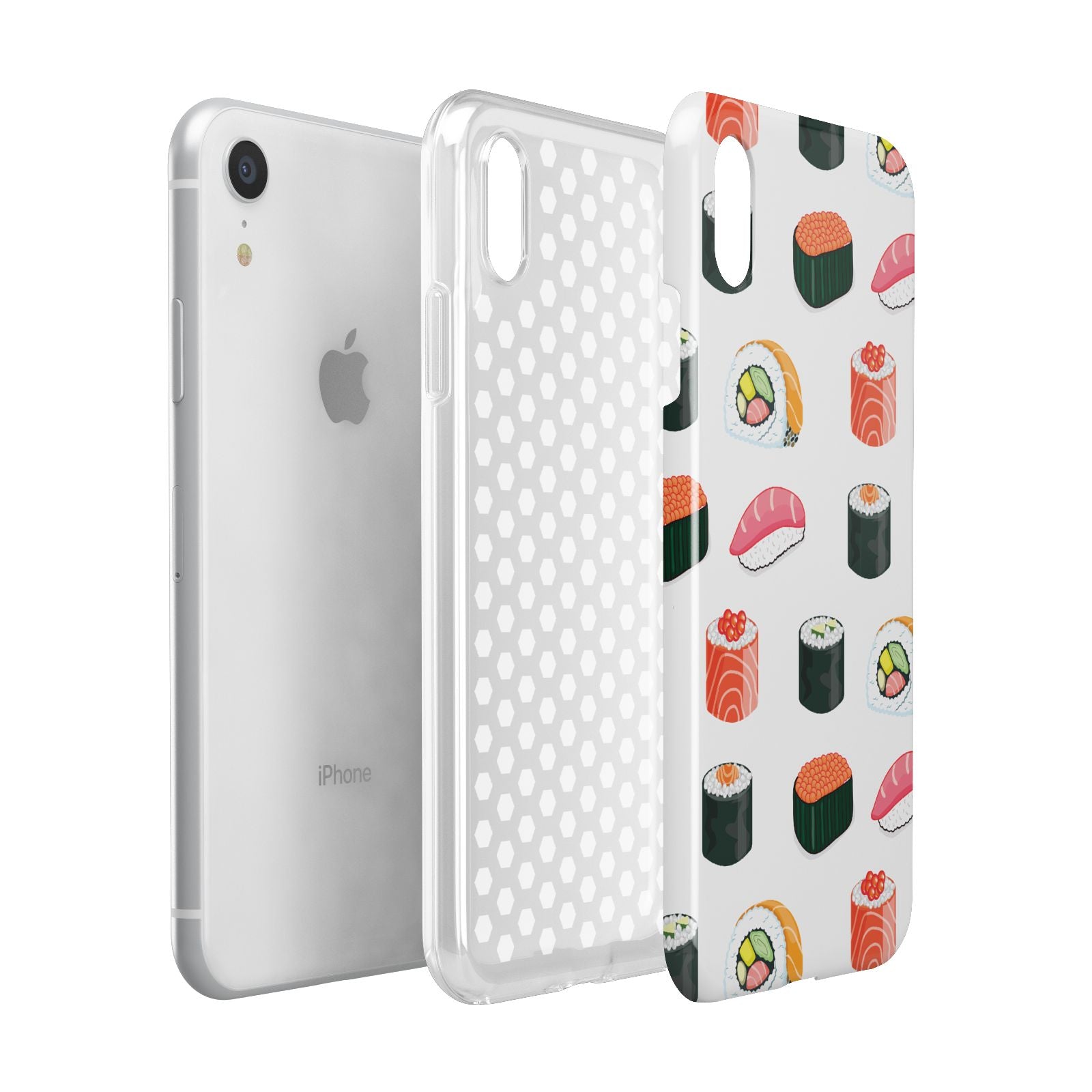 Sushi Pattern 1 Apple iPhone XR White 3D Tough Case Expanded view