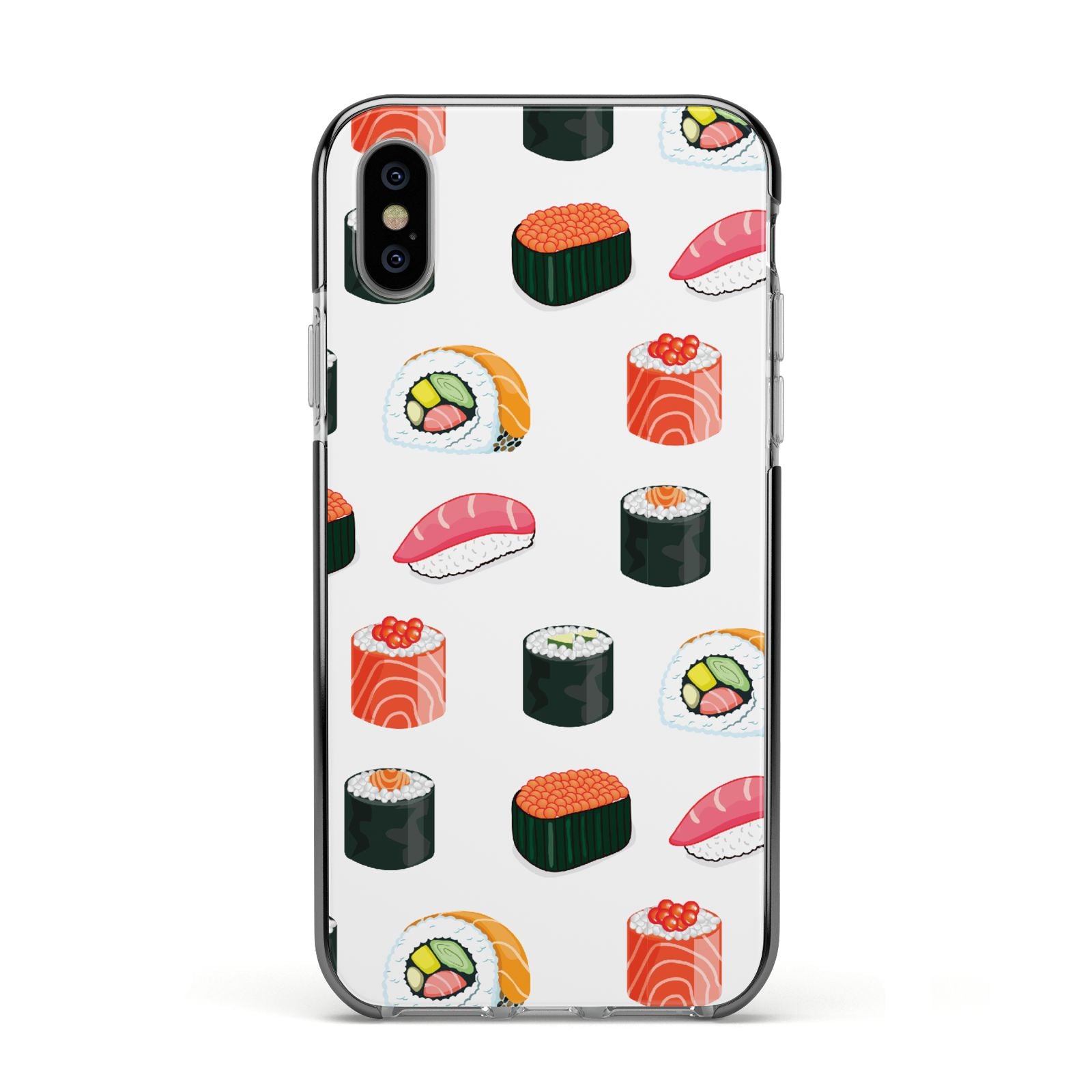 Sushi Pattern 1 Apple iPhone Xs Impact Case Black Edge on Silver Phone
