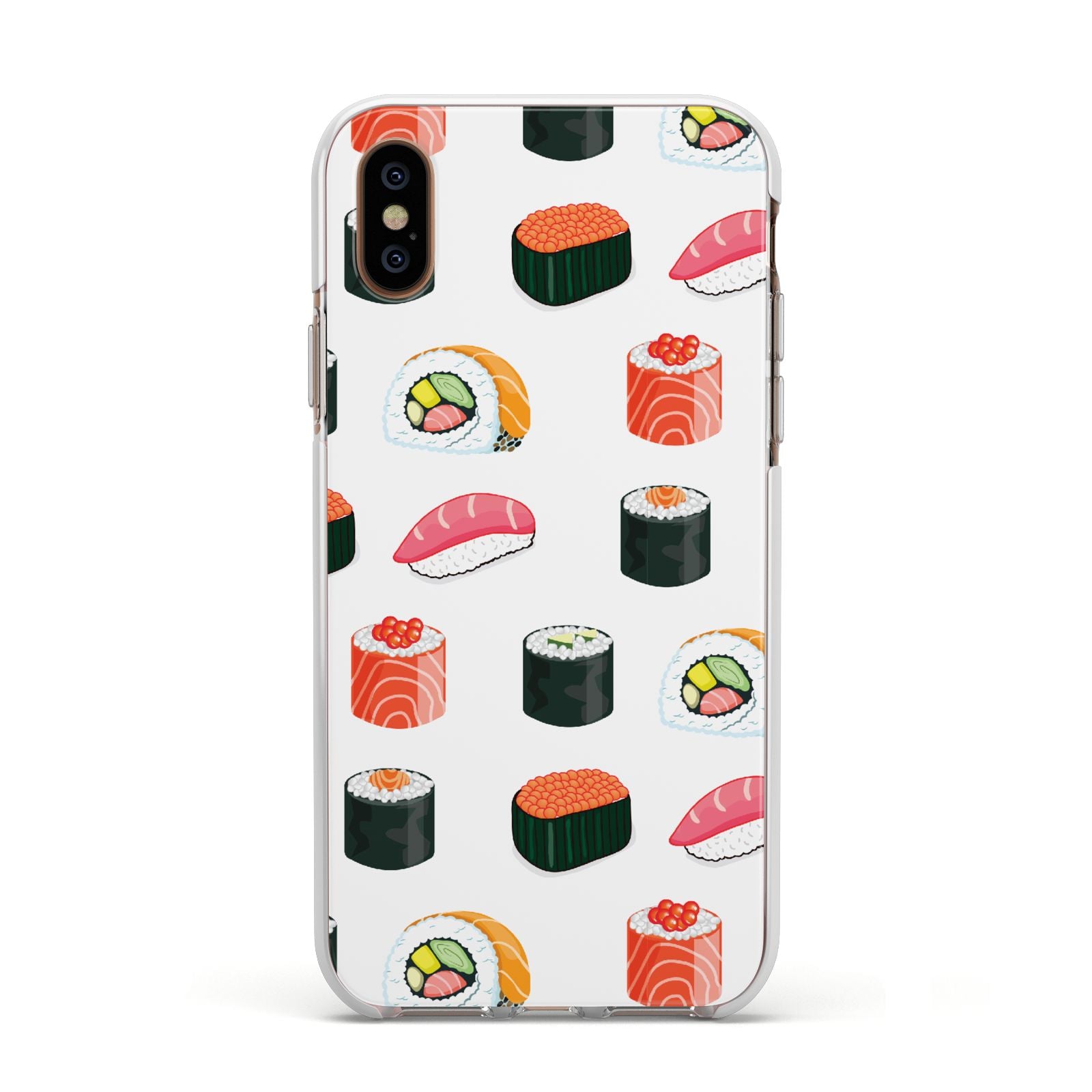 Sushi Pattern 1 Apple iPhone Xs Impact Case White Edge on Gold Phone