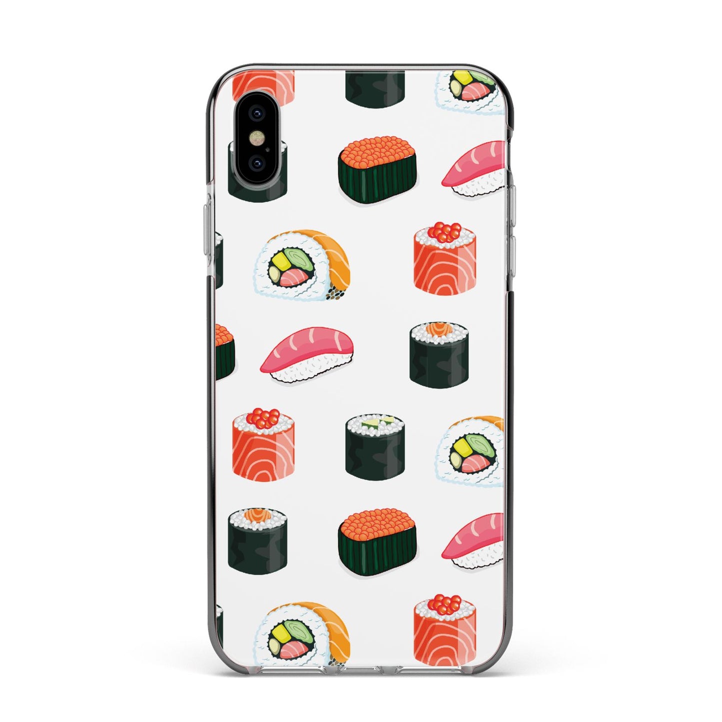 Sushi Pattern 1 Apple iPhone Xs Max Impact Case Black Edge on Silver Phone