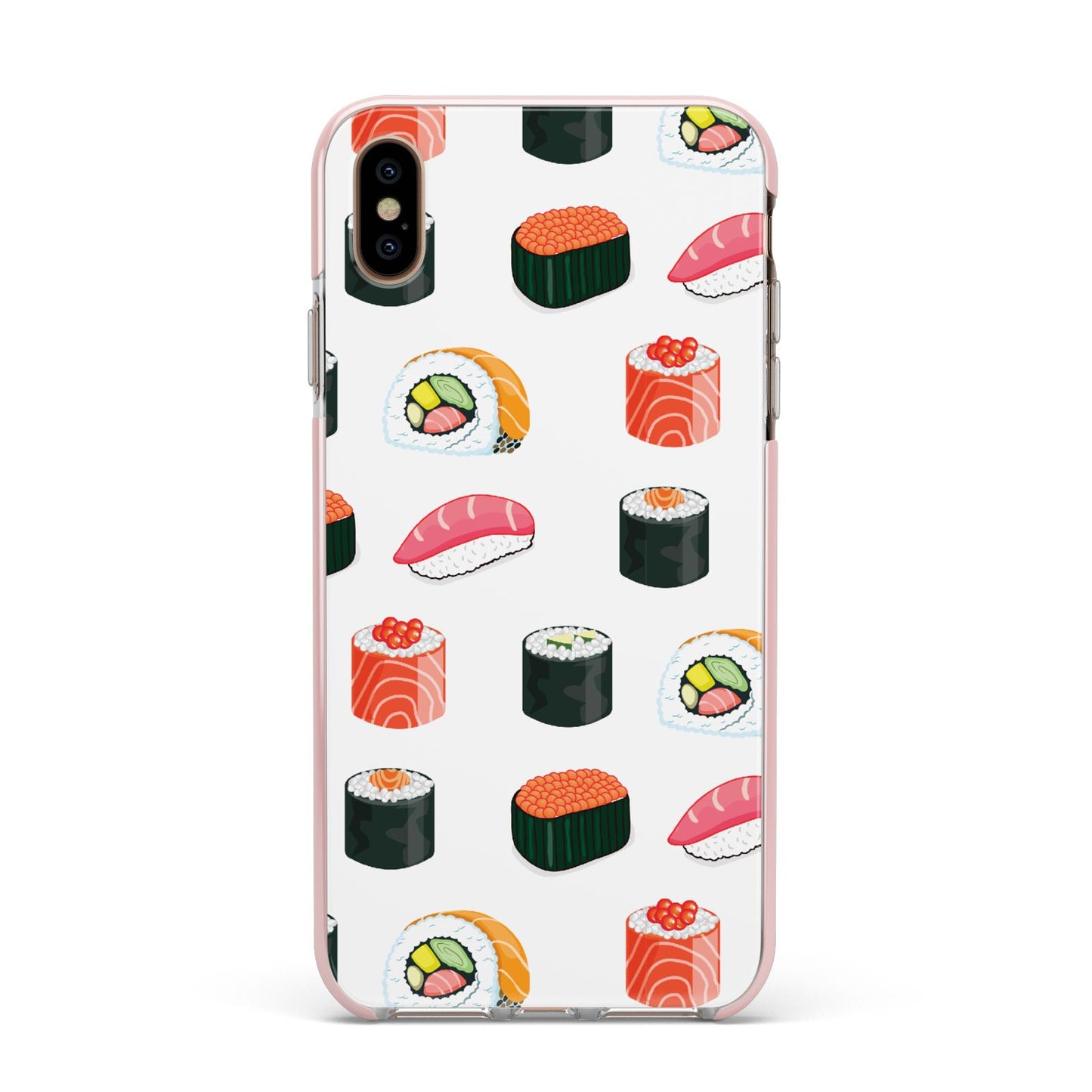 Sushi Pattern 1 Apple iPhone Xs Max Impact Case Pink Edge on Gold Phone