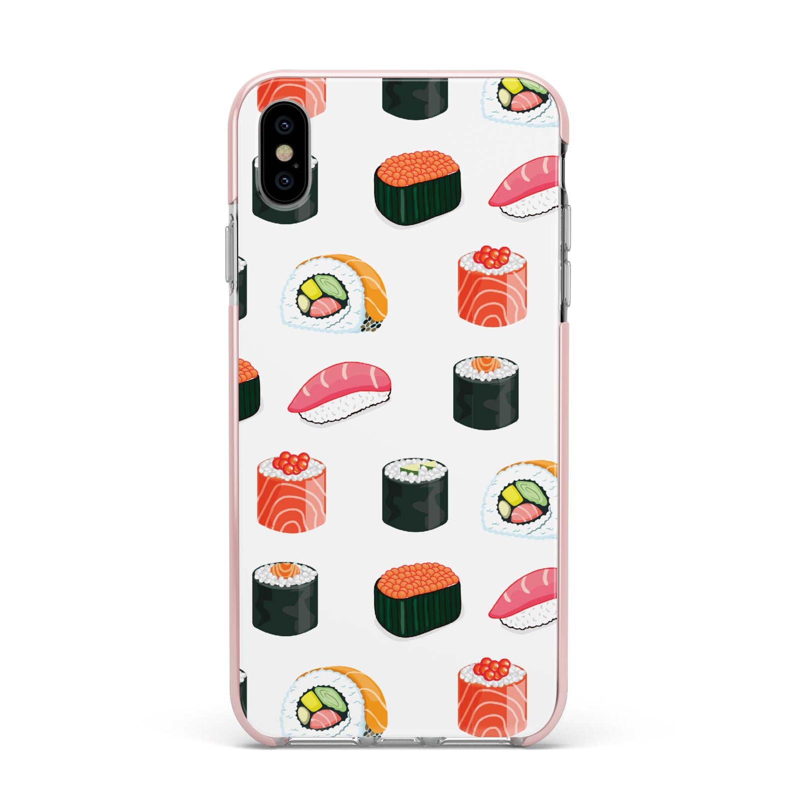 Sushi Pattern 1 Apple iPhone Xs Max Impact Case Pink Edge on Silver Phone