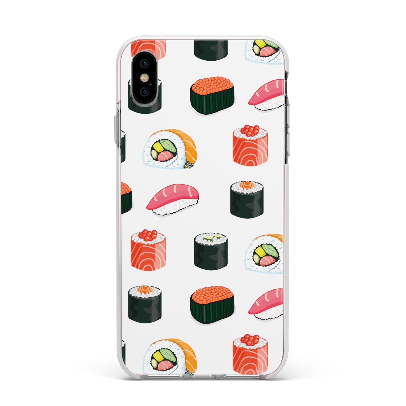 Sushi Pattern 1 Apple iPhone Xs Max Impact Case White Edge on Silver Phone