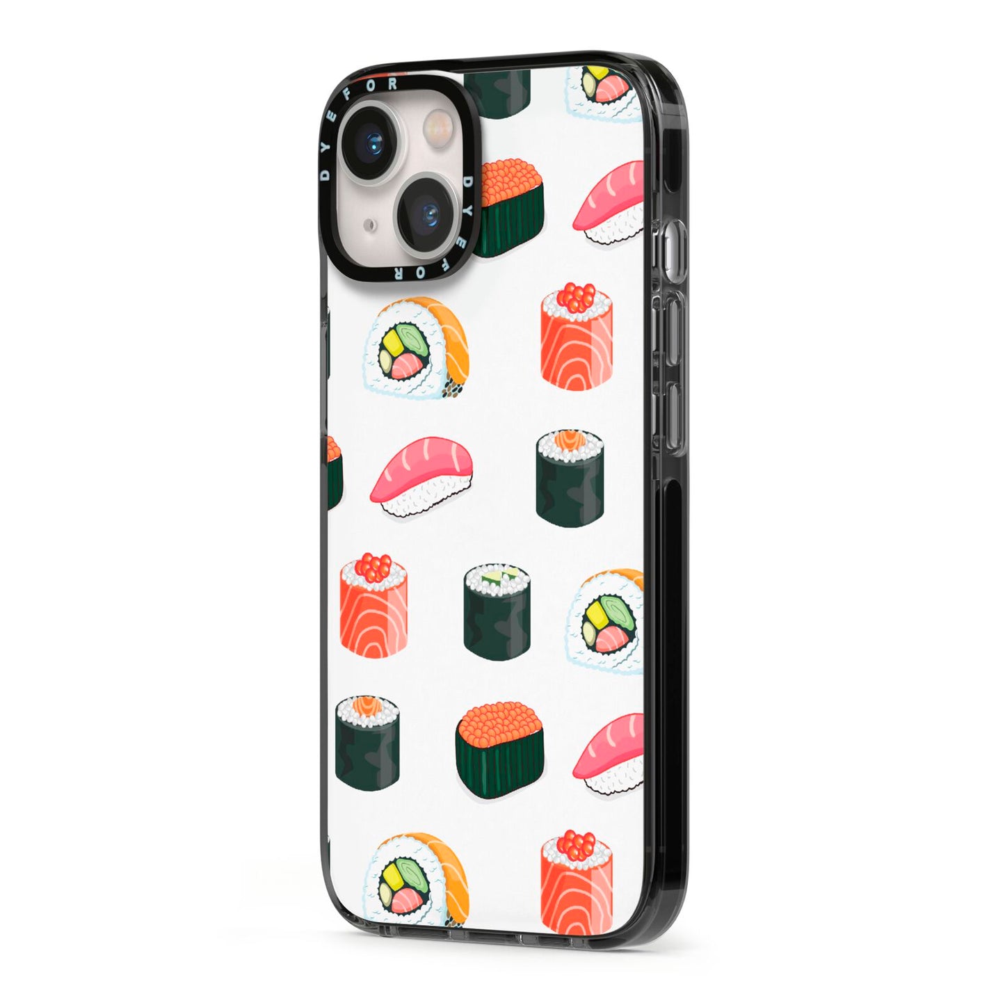 Sushi Pattern 1 iPhone 13 Black Impact Case Side Angle on Silver phone