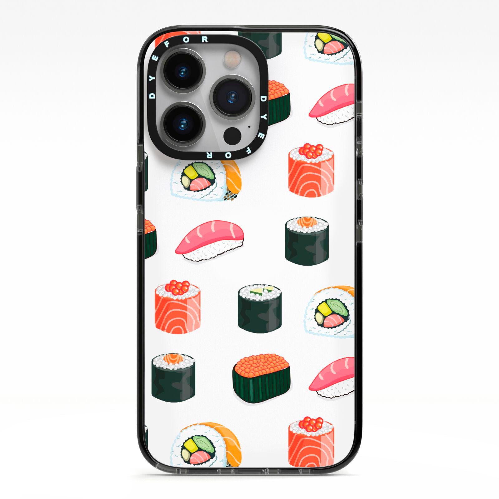 Sushi Pattern 1 iPhone 13 Pro Black Impact Case on Silver phone