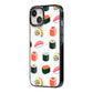 Sushi Pattern 1 iPhone 14 Black Impact Case Side Angle on Silver phone