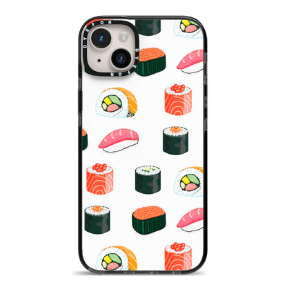 Sushi Pattern 1 iPhone 14 Plus Black Impact Case on Silver phone