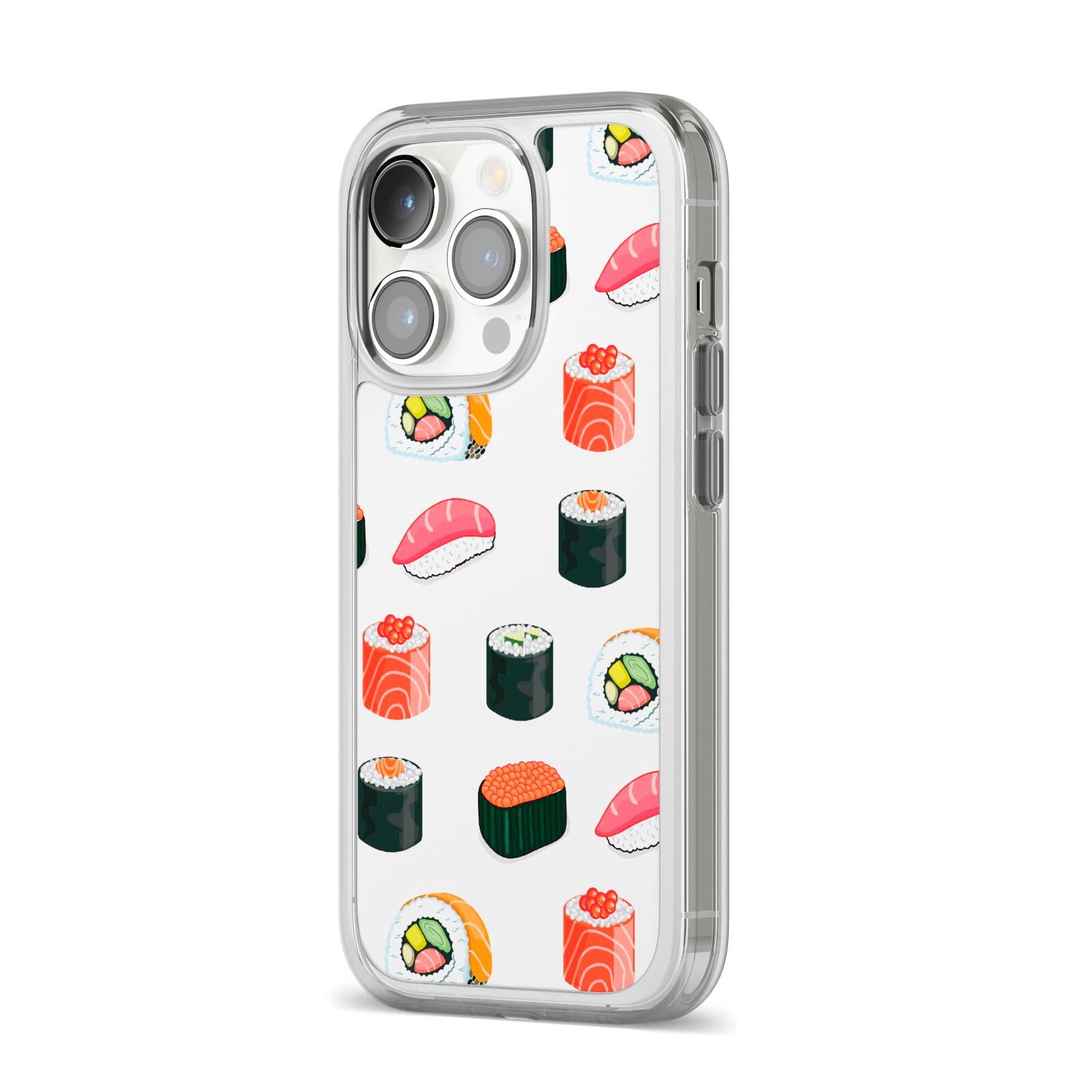 Sushi Pattern 1 iPhone 14 Pro Clear Tough Case Silver Angled Image