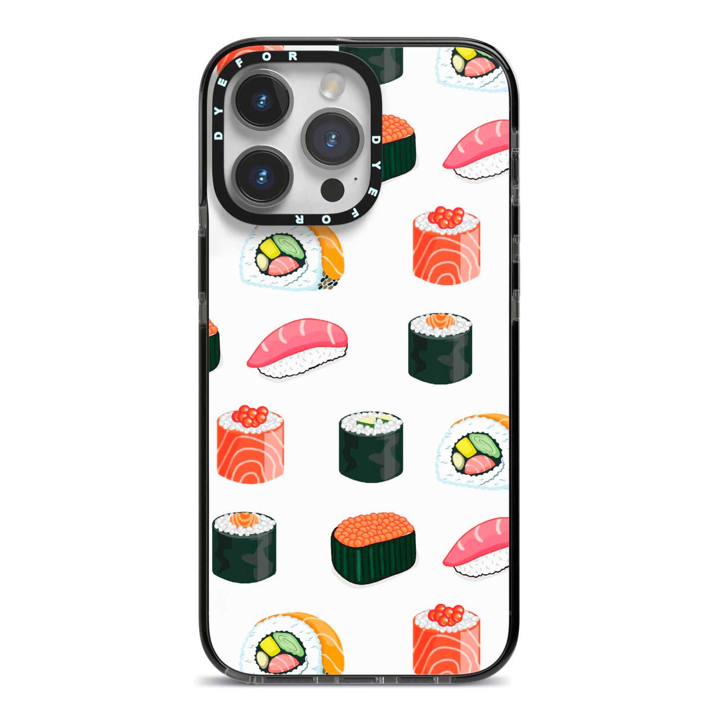 Sushi Pattern 1 iPhone 14 Pro Max Black Impact Case on Silver phone