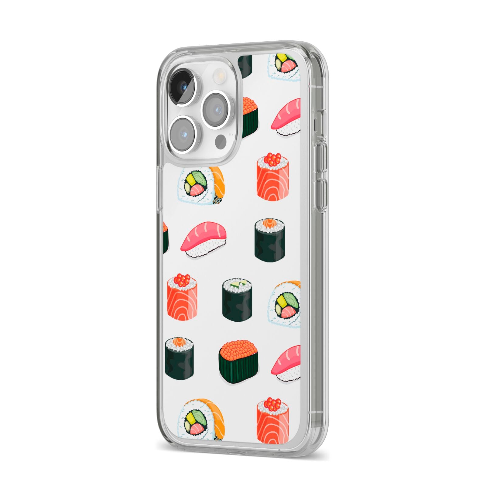 Sushi Pattern 1 iPhone 14 Pro Max Clear Tough Case Silver Angled Image