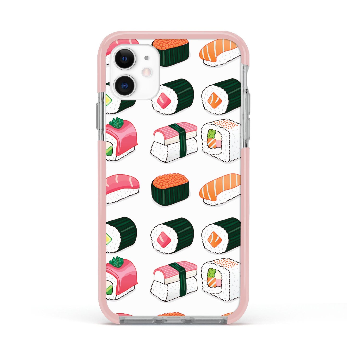 Sushi Pattern 2 Apple iPhone 11 in White with Pink Impact Case