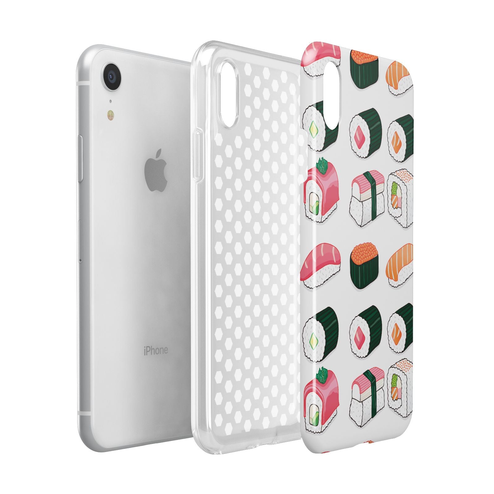 Sushi Pattern 2 Apple iPhone XR White 3D Tough Case Expanded view