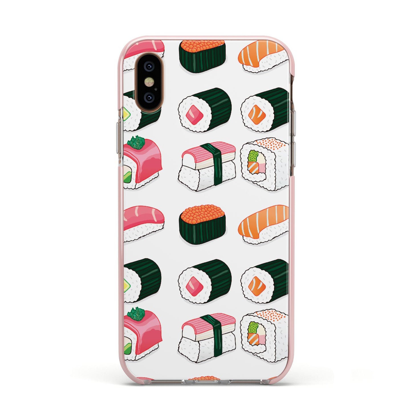 Sushi Pattern 2 Apple iPhone Xs Impact Case Pink Edge on Gold Phone