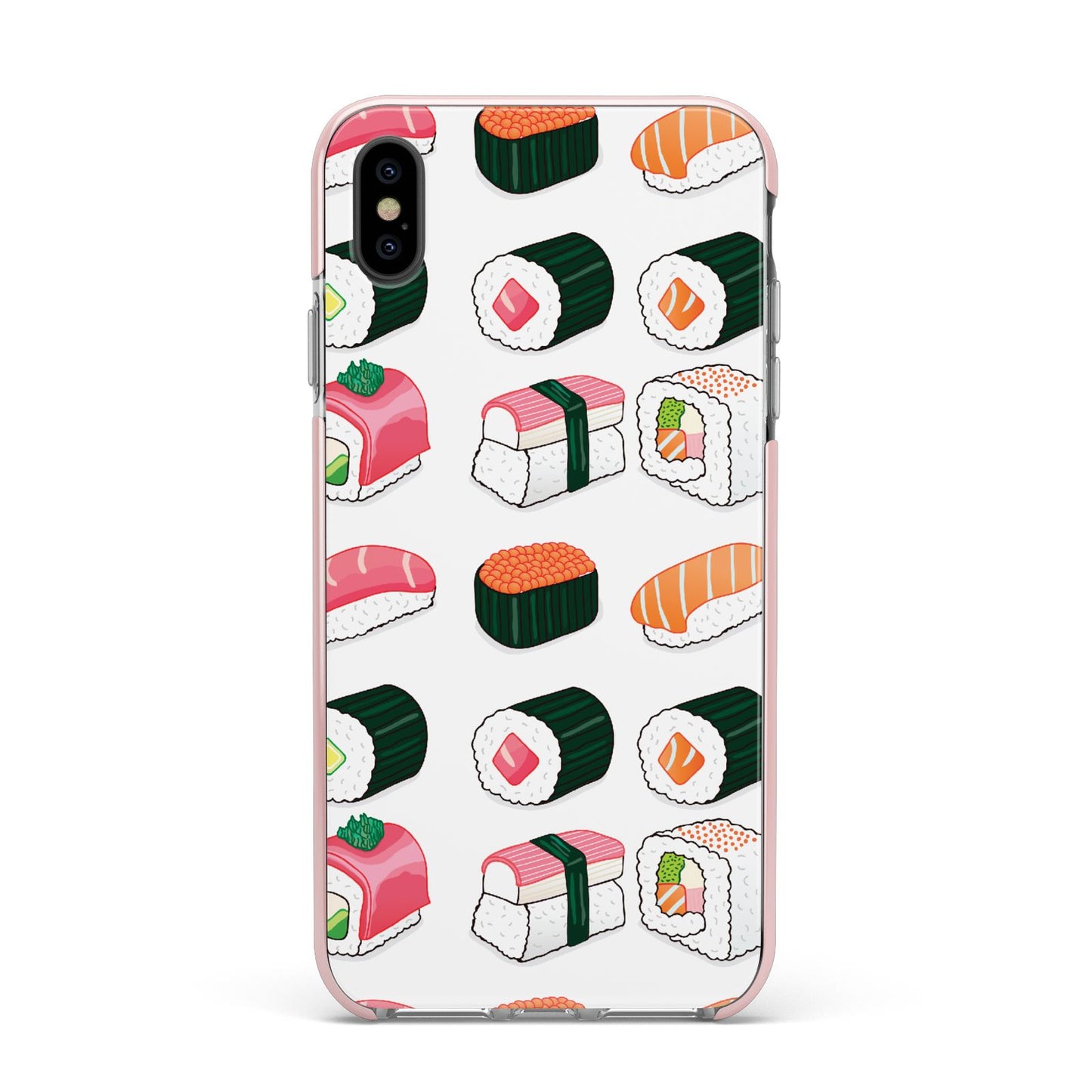 Sushi Pattern 2 Apple iPhone Xs Max Impact Case Pink Edge on Black Phone