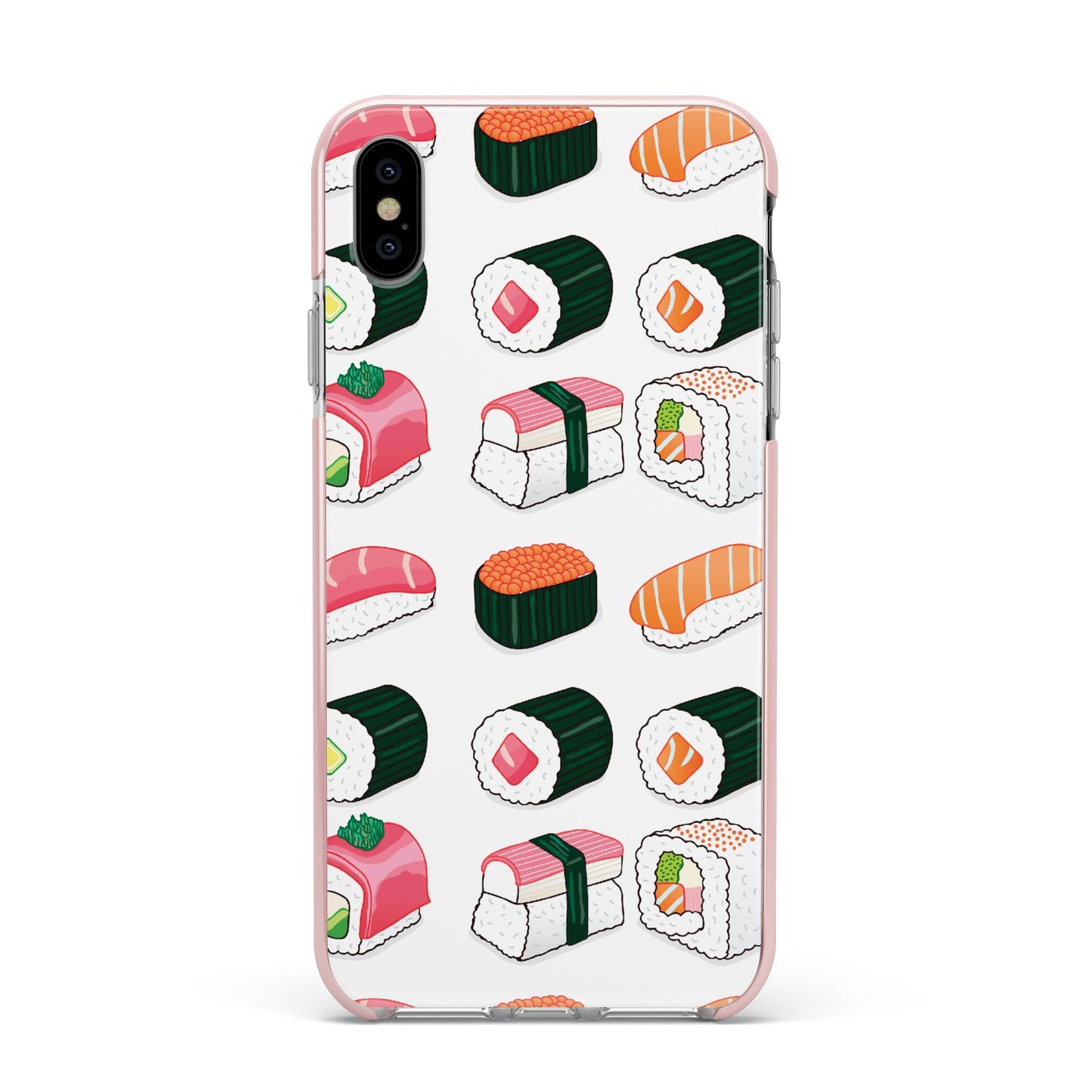 Sushi Pattern 2 Apple iPhone Xs Max Impact Case Pink Edge on Silver Phone