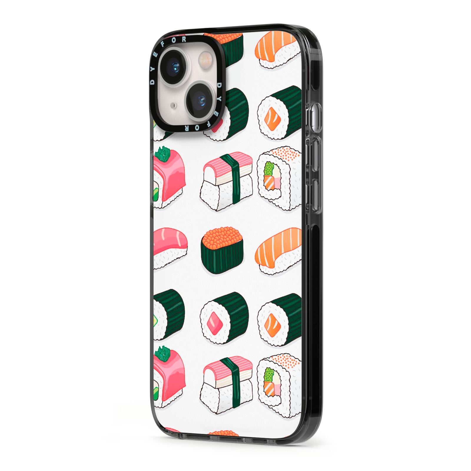 Sushi Pattern 2 iPhone 13 Black Impact Case Side Angle on Silver phone