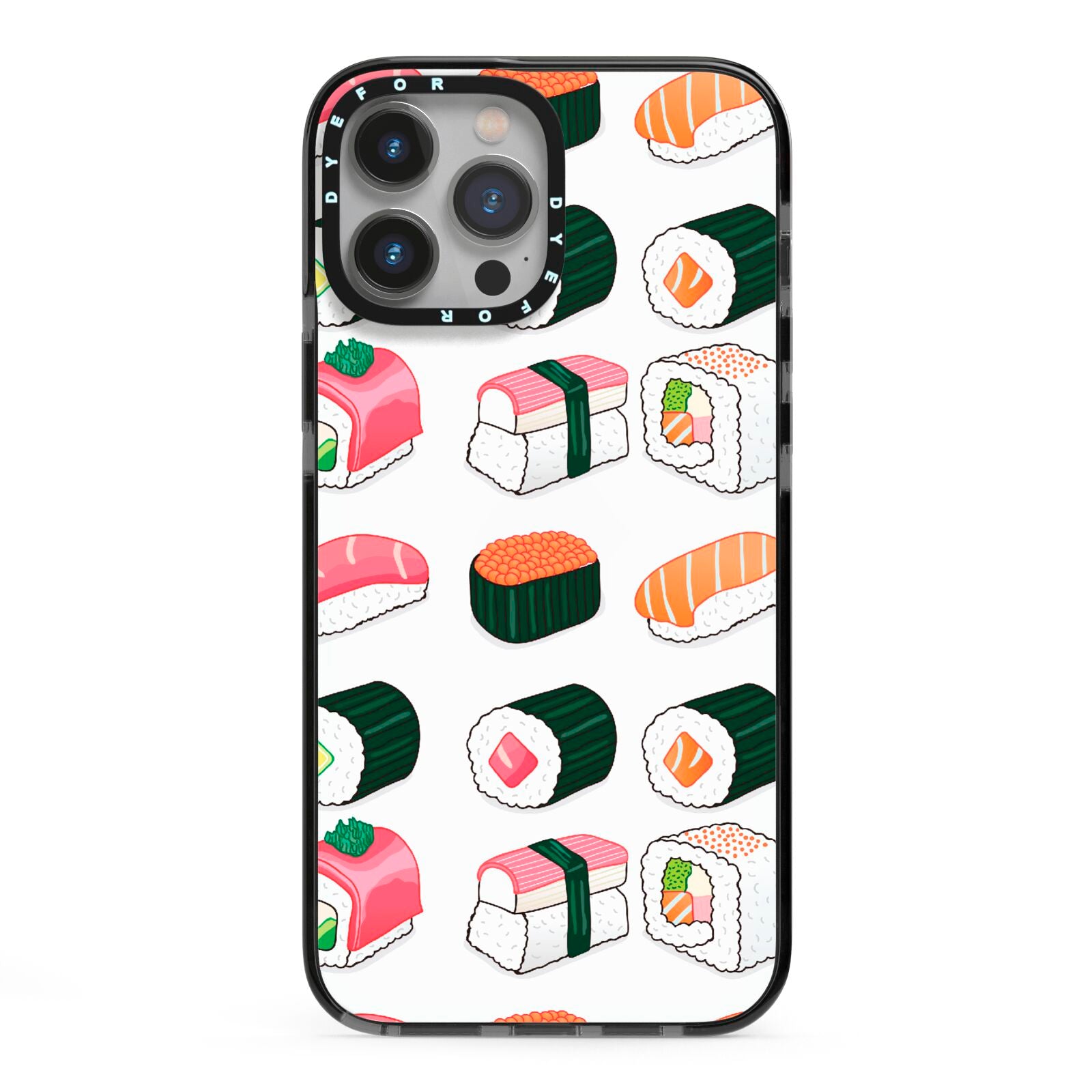 Sushi Pattern 2 iPhone 13 Pro Max Black Impact Case on Silver phone