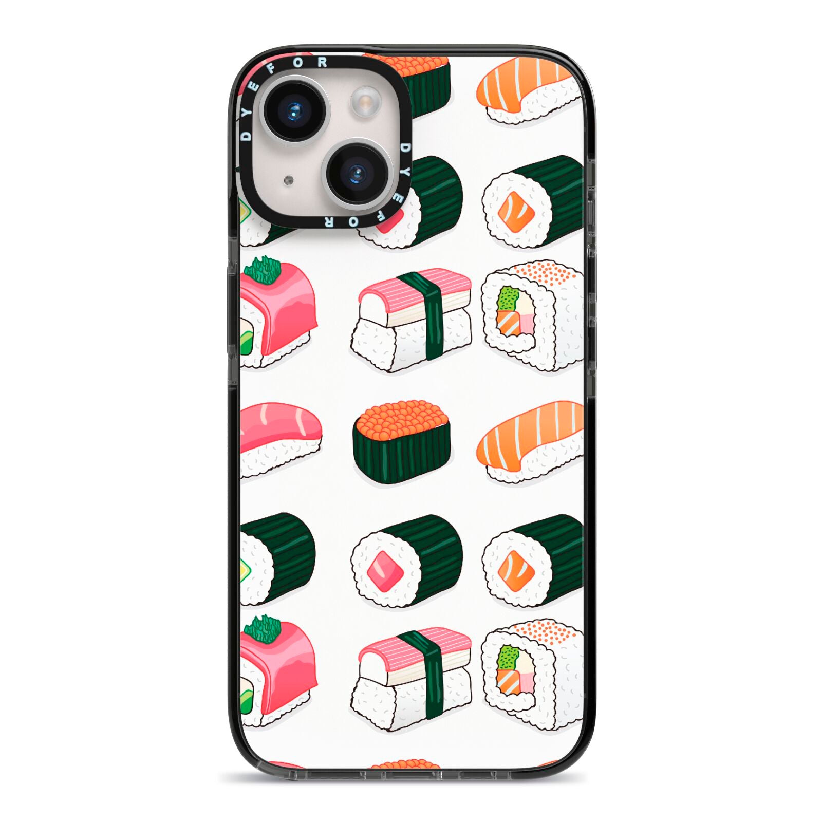 Sushi Pattern 2 iPhone 14 Black Impact Case on Silver phone
