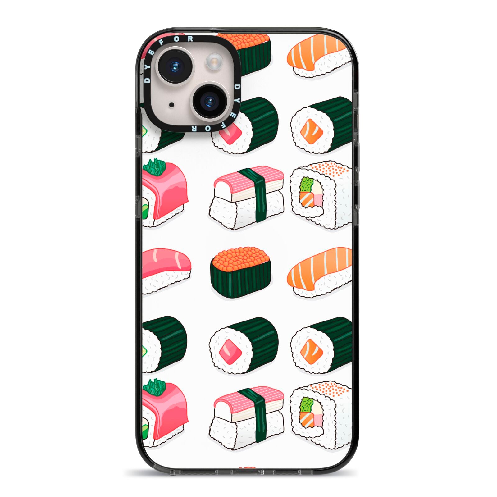 Sushi Pattern 2 iPhone 14 Plus Black Impact Case on Silver phone