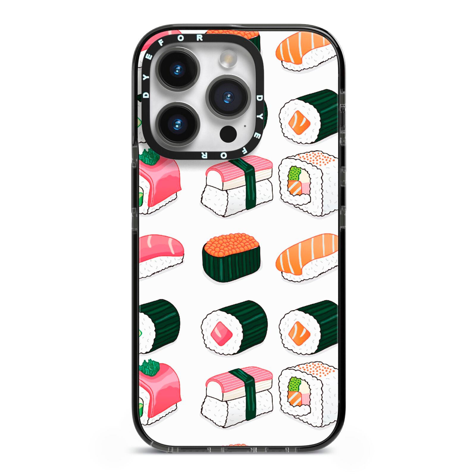 Sushi Pattern 2 iPhone 14 Pro Black Impact Case on Silver phone
