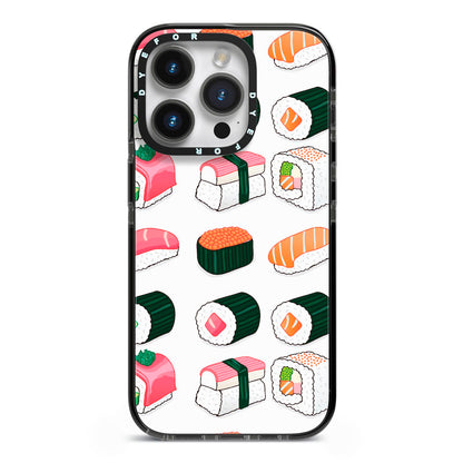 Sushi Pattern 2 iPhone 14 Pro Black Impact Case on Silver phone