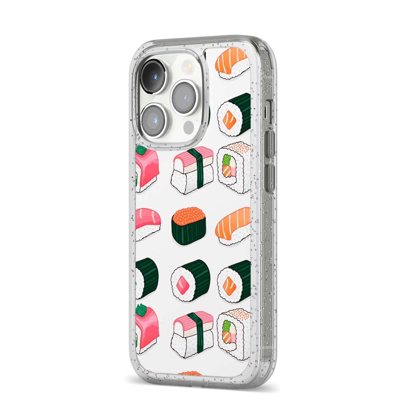Sushi Pattern 2 iPhone 14 Pro Glitter Tough Case Silver Angled Image