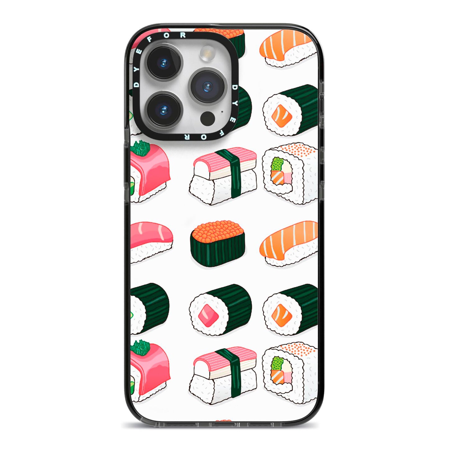 Sushi Pattern 2 iPhone 14 Pro Max Black Impact Case on Silver phone