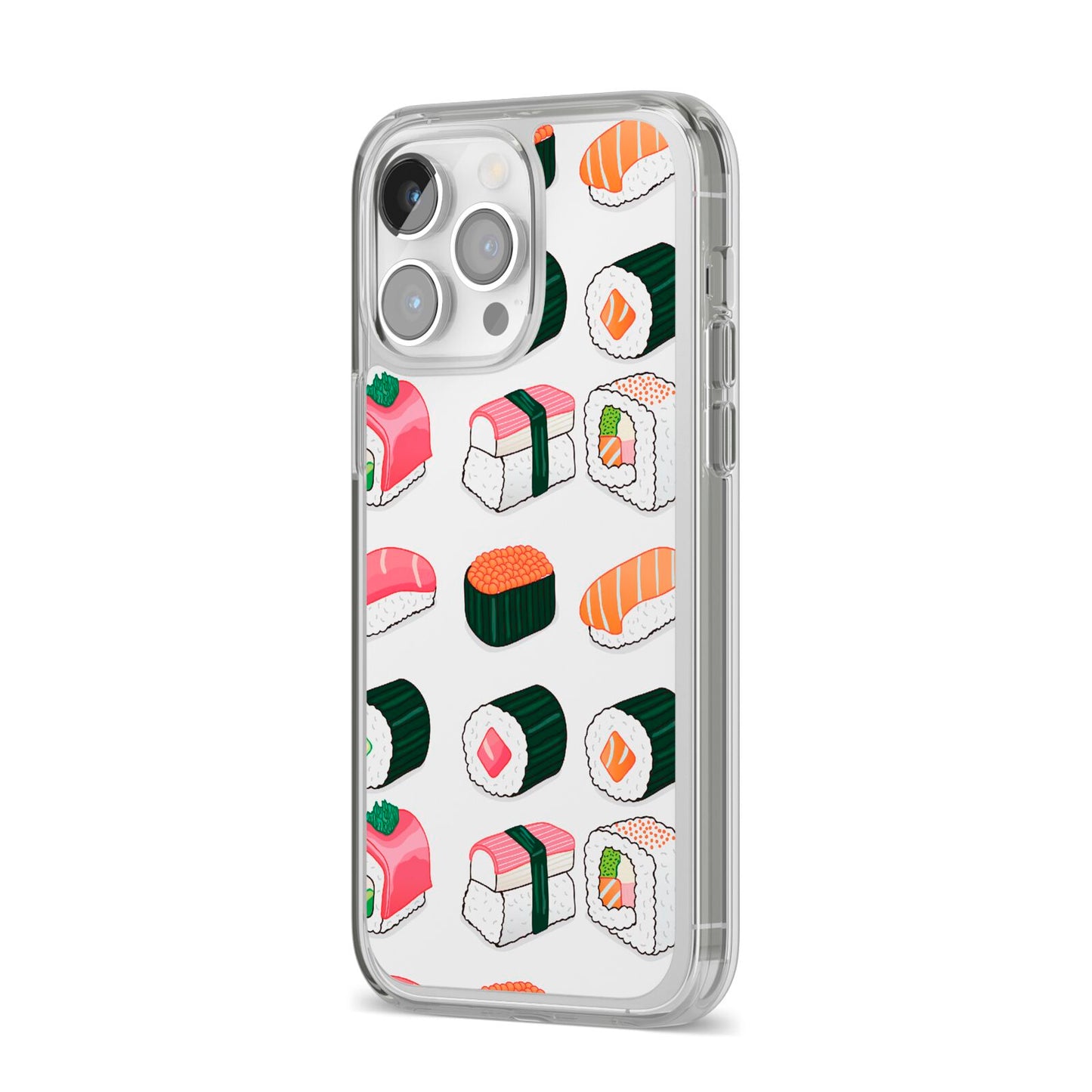 Sushi Pattern 2 iPhone 14 Pro Max Clear Tough Case Silver Angled Image