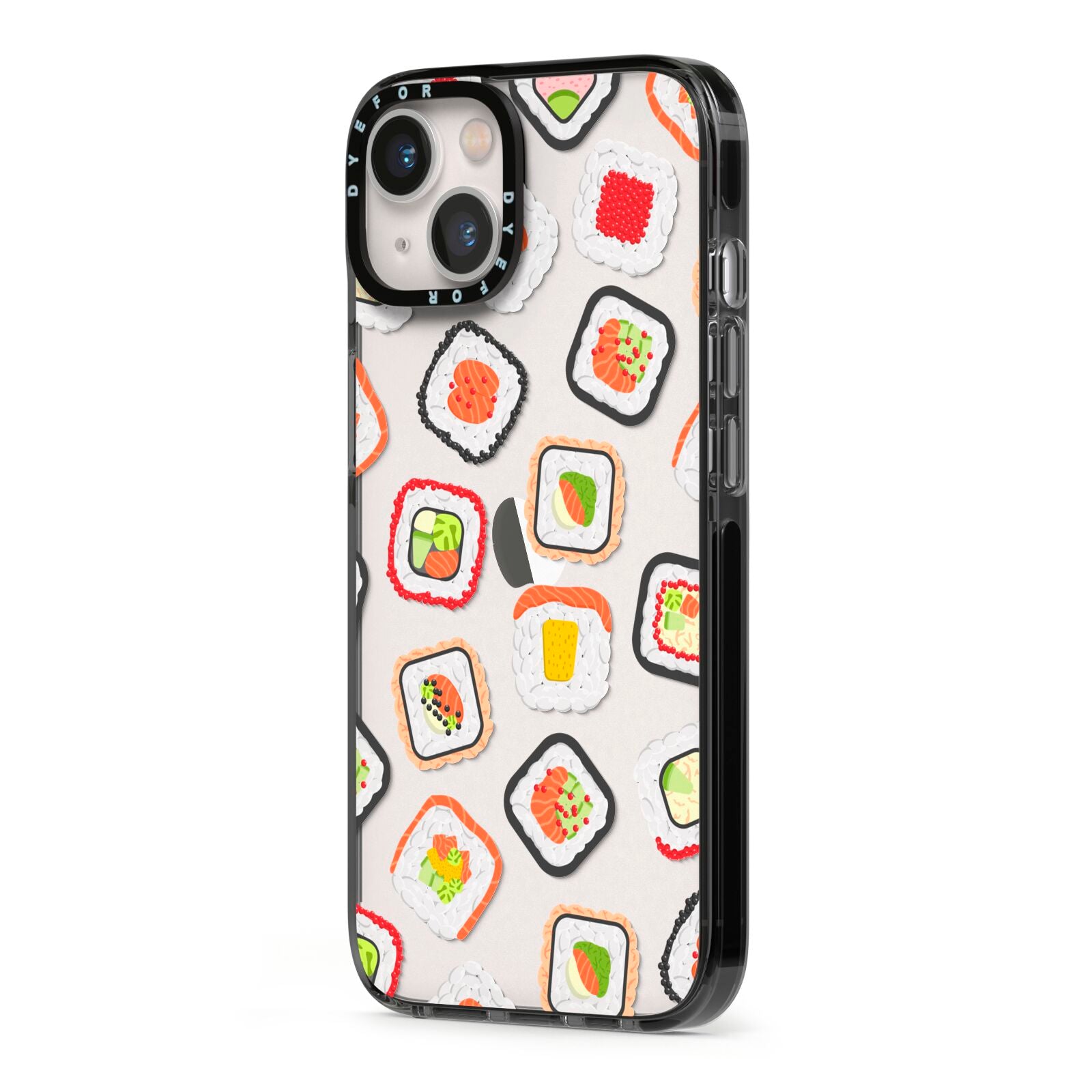 Sushi iPhone 13 Black Impact Case Side Angle on Silver phone
