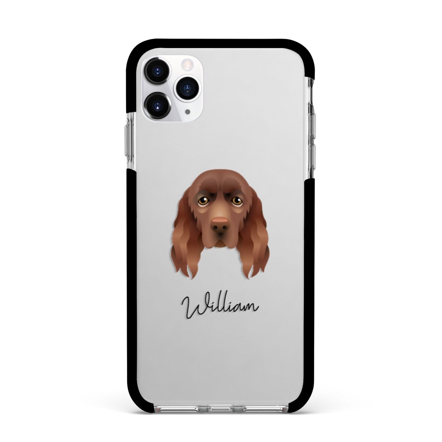 Sussex Spaniel Personalised Apple iPhone 11 Pro Max in Silver with Black Impact Case