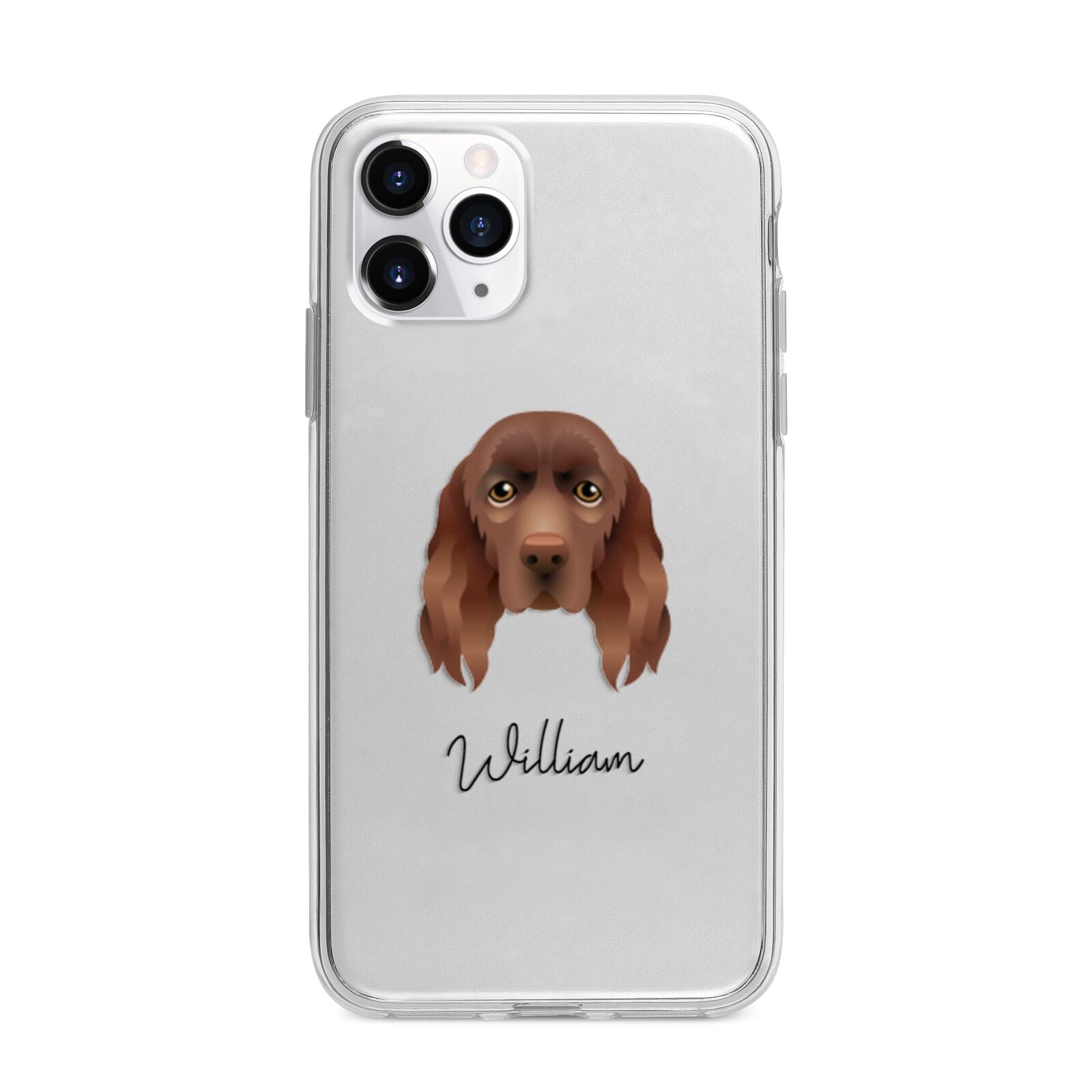Sussex Spaniel Personalised Apple iPhone 11 Pro Max in Silver with Bumper Case