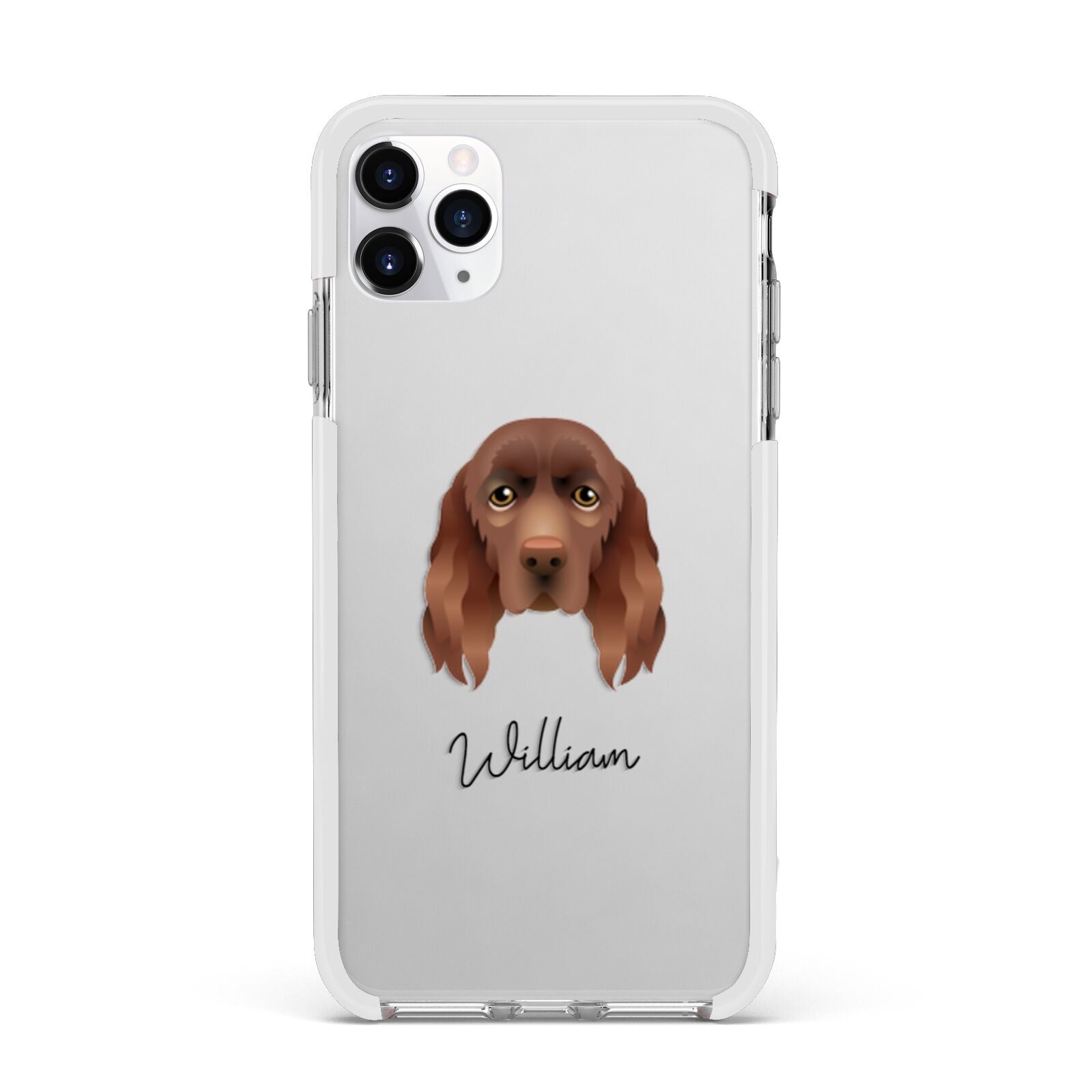 Sussex Spaniel Personalised Apple iPhone 11 Pro Max in Silver with White Impact Case