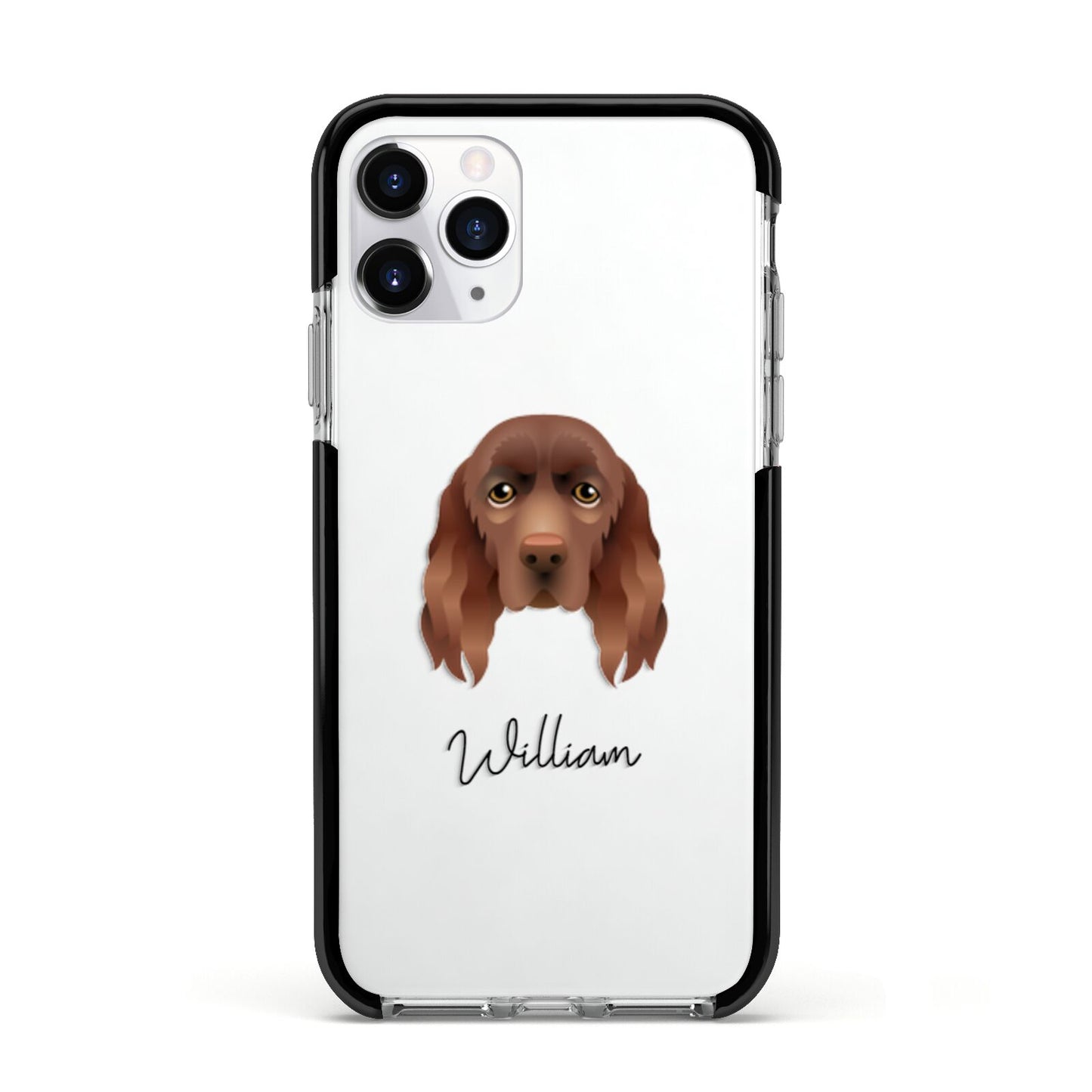 Sussex Spaniel Personalised Apple iPhone 11 Pro in Silver with Black Impact Case