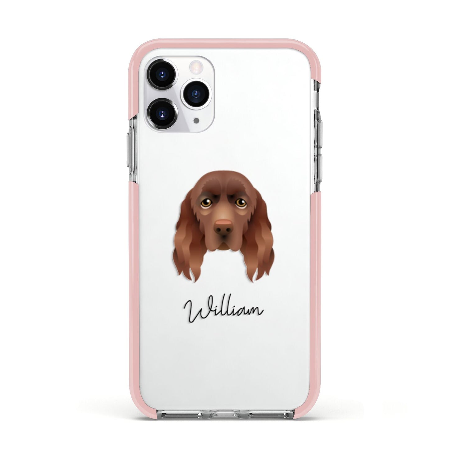 Sussex Spaniel Personalised Apple iPhone 11 Pro in Silver with Pink Impact Case