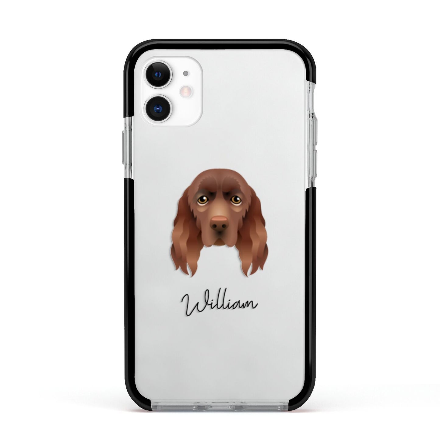 Sussex Spaniel Personalised Apple iPhone 11 in White with Black Impact Case