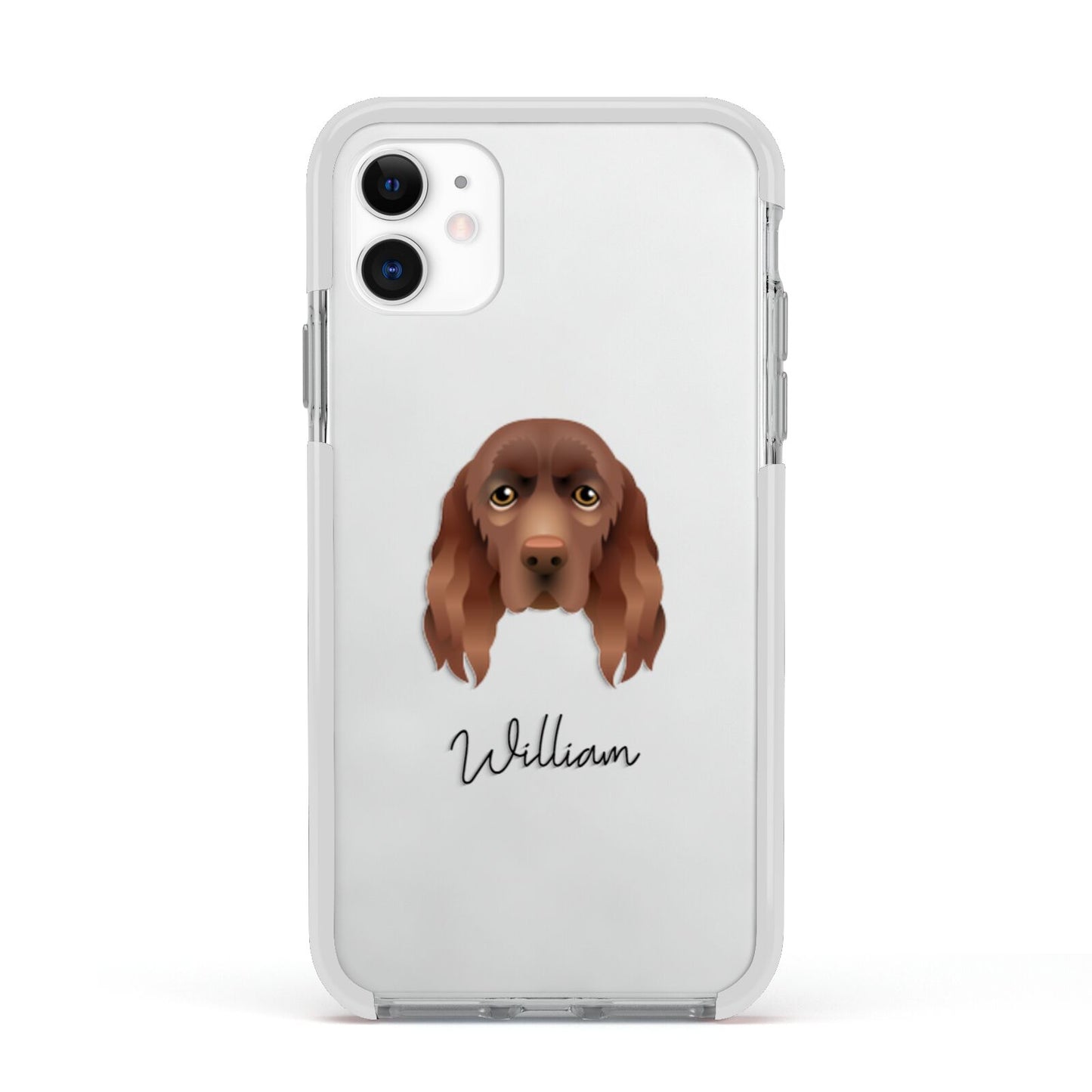 Sussex Spaniel Personalised Apple iPhone 11 in White with White Impact Case