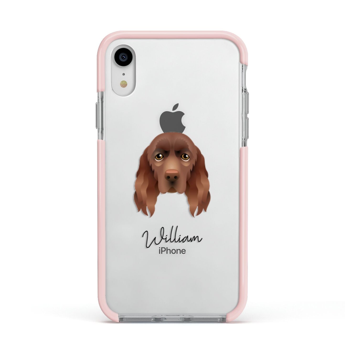 Sussex Spaniel Personalised Apple iPhone XR Impact Case Pink Edge on Silver Phone
