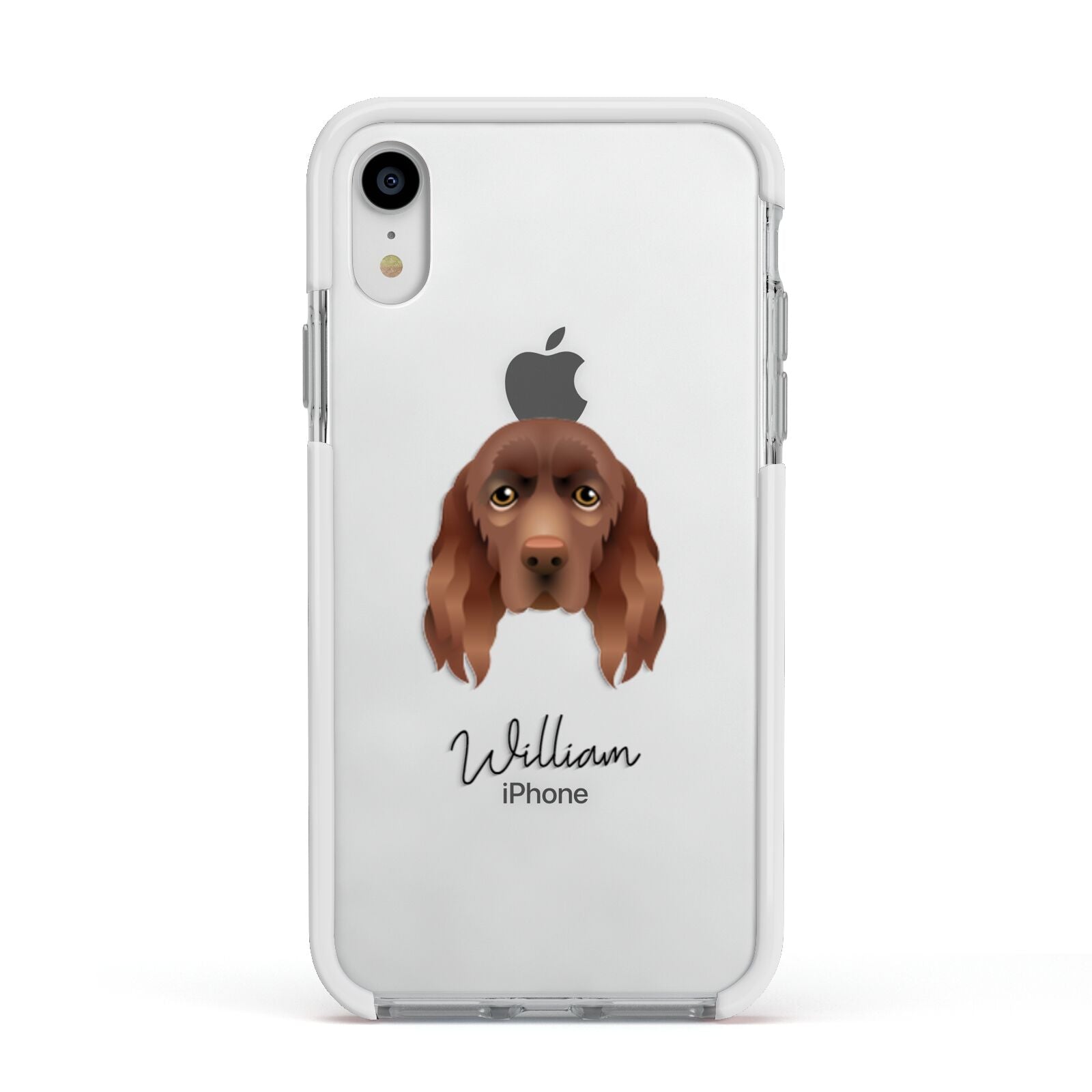 Sussex Spaniel Personalised Apple iPhone XR Impact Case White Edge on Silver Phone