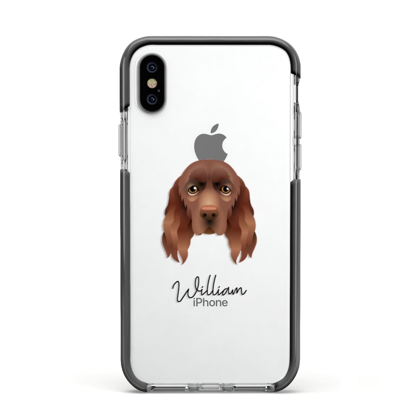 Sussex Spaniel Personalised Apple iPhone Xs Impact Case Black Edge on Silver Phone