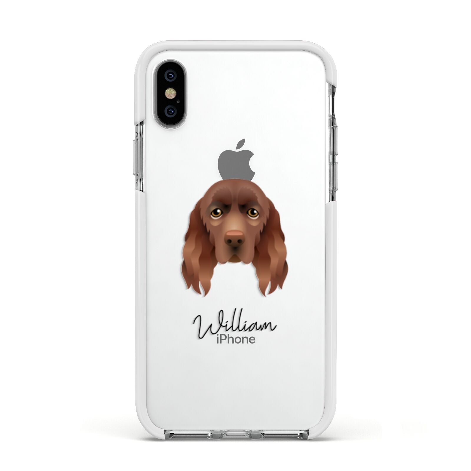 Sussex Spaniel Personalised Apple iPhone Xs Impact Case White Edge on Silver Phone