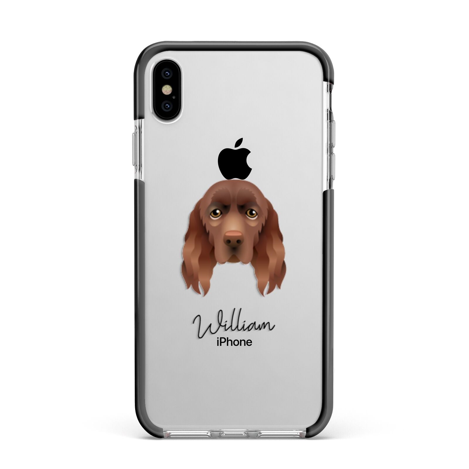Sussex Spaniel Personalised Apple iPhone Xs Max Impact Case Black Edge on Silver Phone